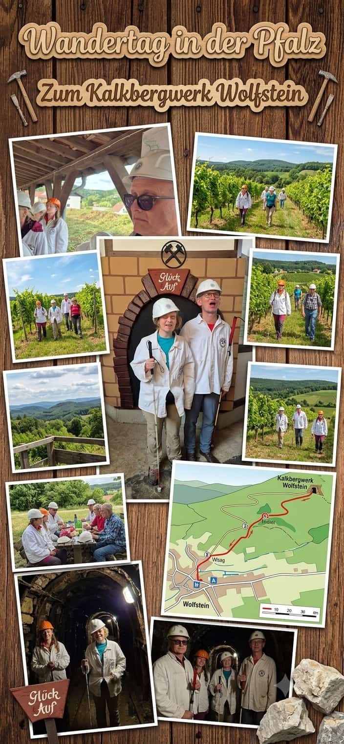 Flyer des Wandertages in der Pfalz u. a. zum Kalkbergwerk Wolfstein
