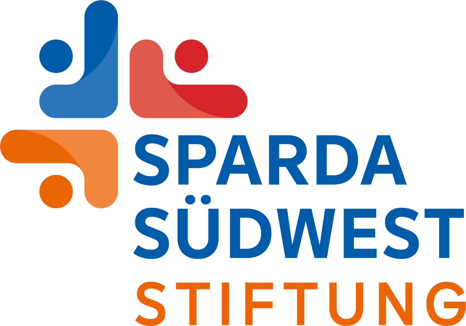 Abstraktes Bild oben links. Daneben Schriftzug Sparda Südwest Stiftung